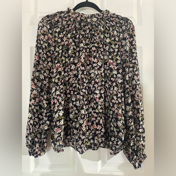 LOFT Tops - LOFT Black Floral Blouse with ruffle Accents